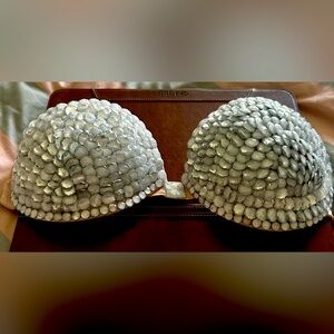 Handmade beaded strapless bra in beige